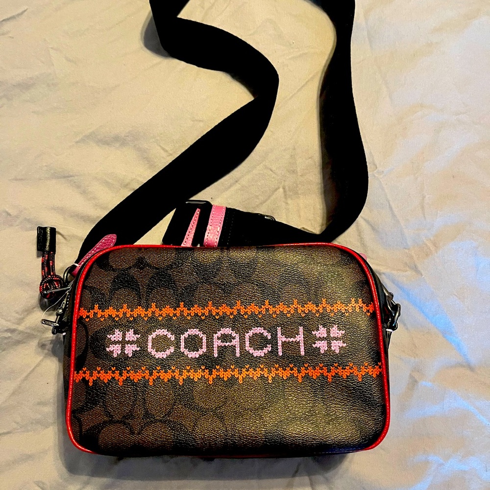 NWT Coach Dempsey Camera Bag In Signature Canvas With Fair Isle Graphic